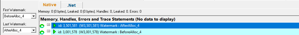 Memory Validator displaying memory between watermarks beforeAlloc_4 and afterAlloc_4