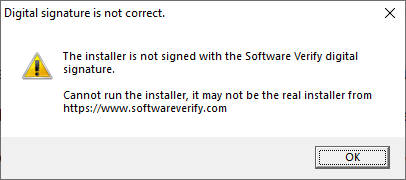 Missing digital signature warning dialog, shown during software update.